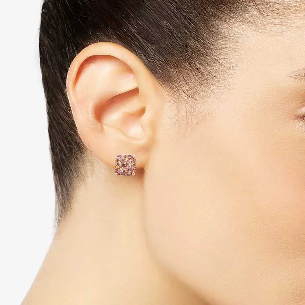 kate spade Rose Gold Glitter Crystal Square Stud Earrings / NWT - Picture 2 of 7